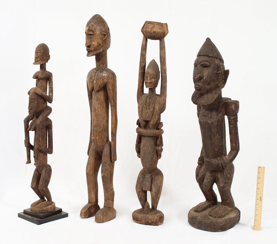 4 LARGE CARVED AFRICAN DOGON FIGURES: