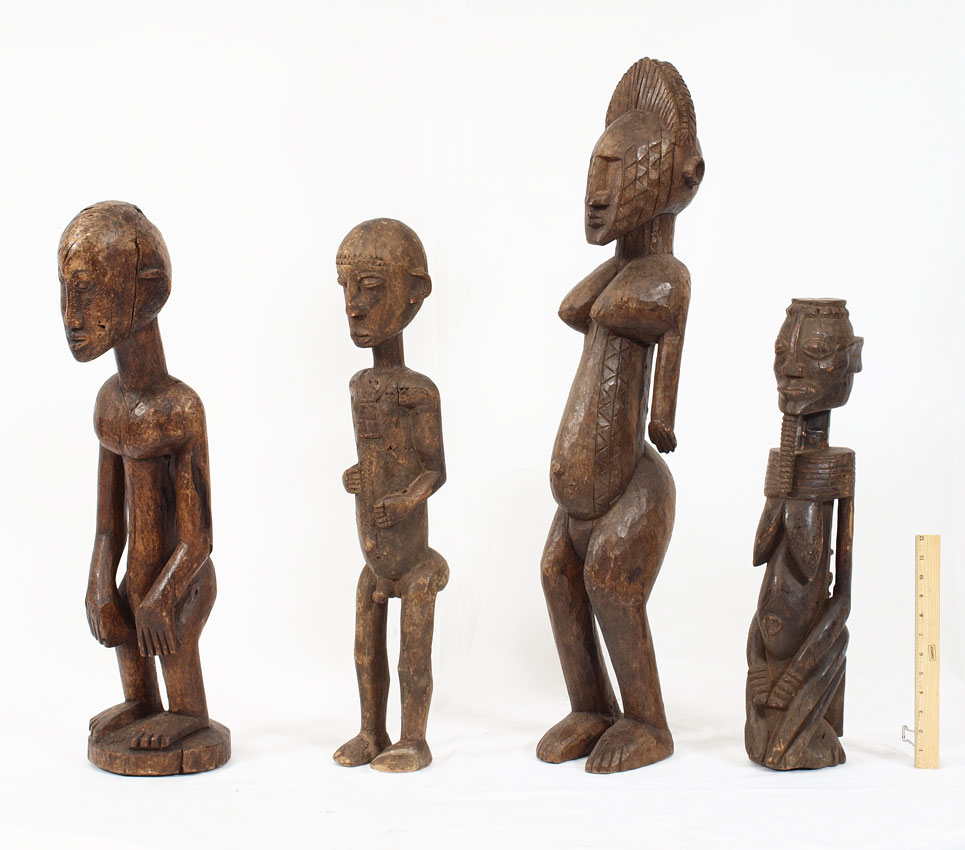 4 CARVED AFRICAN MIXED LOT FIGURINES:
