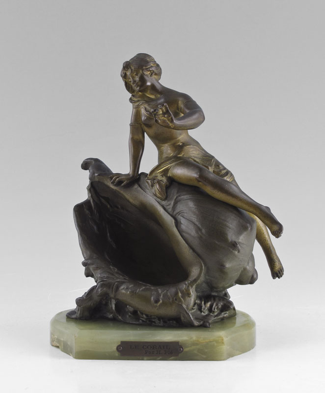 PATINATED BRONZE NUDE ON CONCH