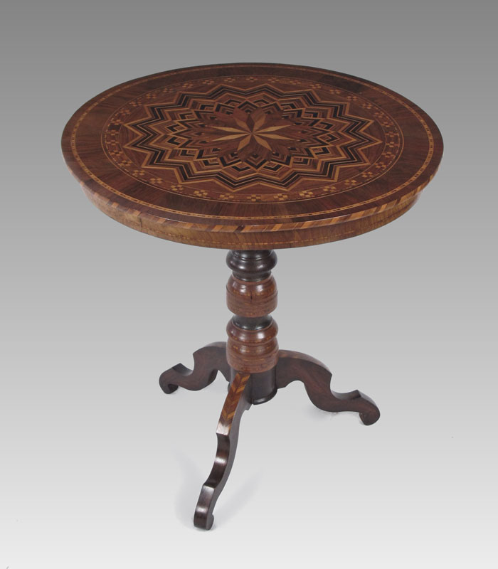 19TH C PARQUETRY INLAY TEA TABLE  145e57