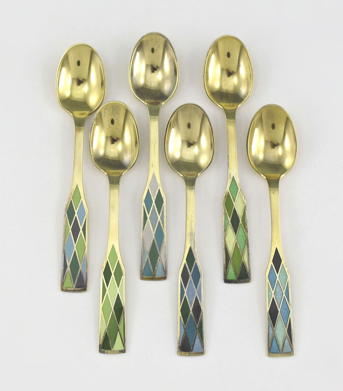 SET OF 6 GEORG JENSEN ENAMEL SPOONS  145eac