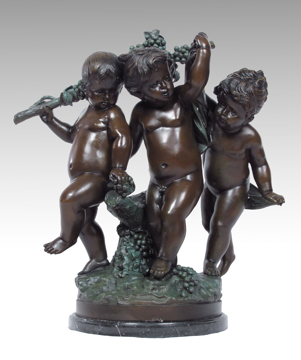 THREE FIGURE CHERUBIC BRONZE BACCHIC