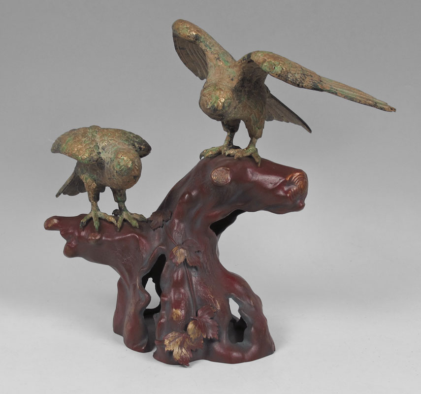EAGLE SCULPTURE: Gilt and patinated