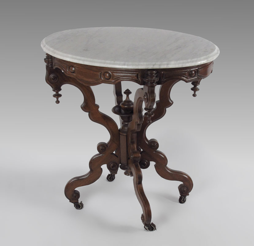 VICTORIAN MARBLE TOP LAMP TABLE: