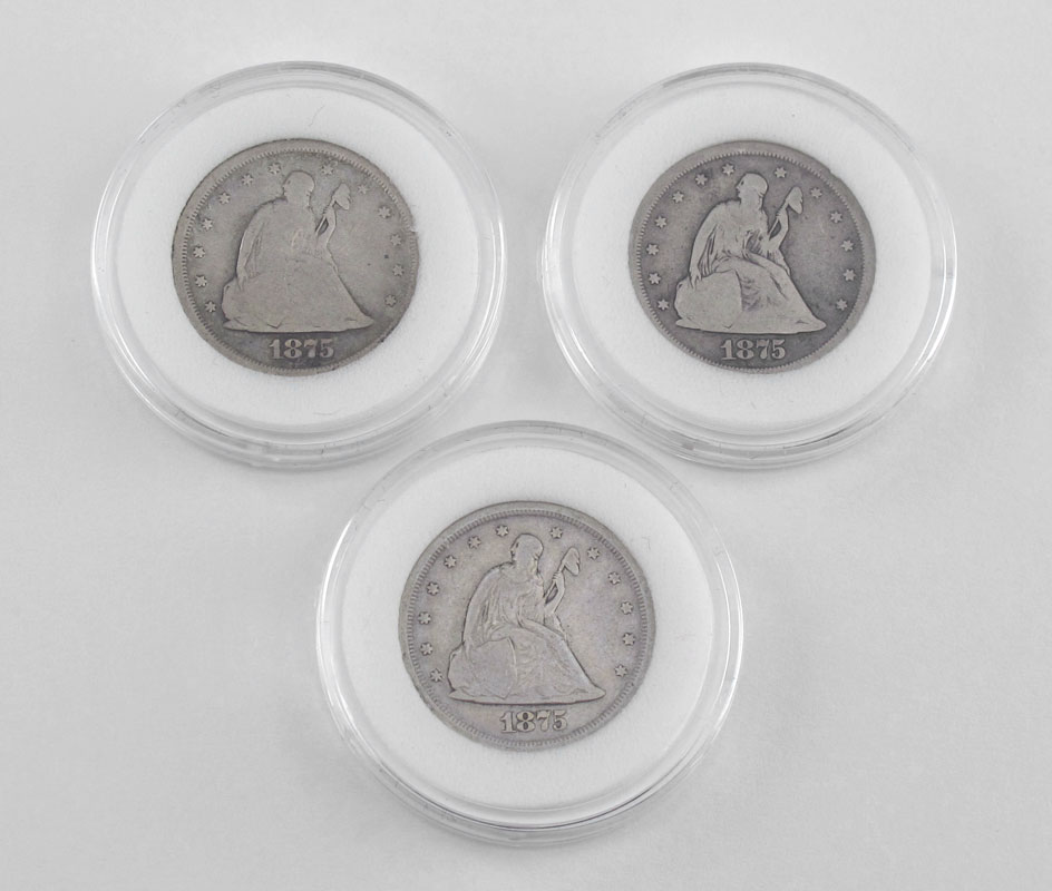 COLLECTION OF 3 1875-S 20 CENT