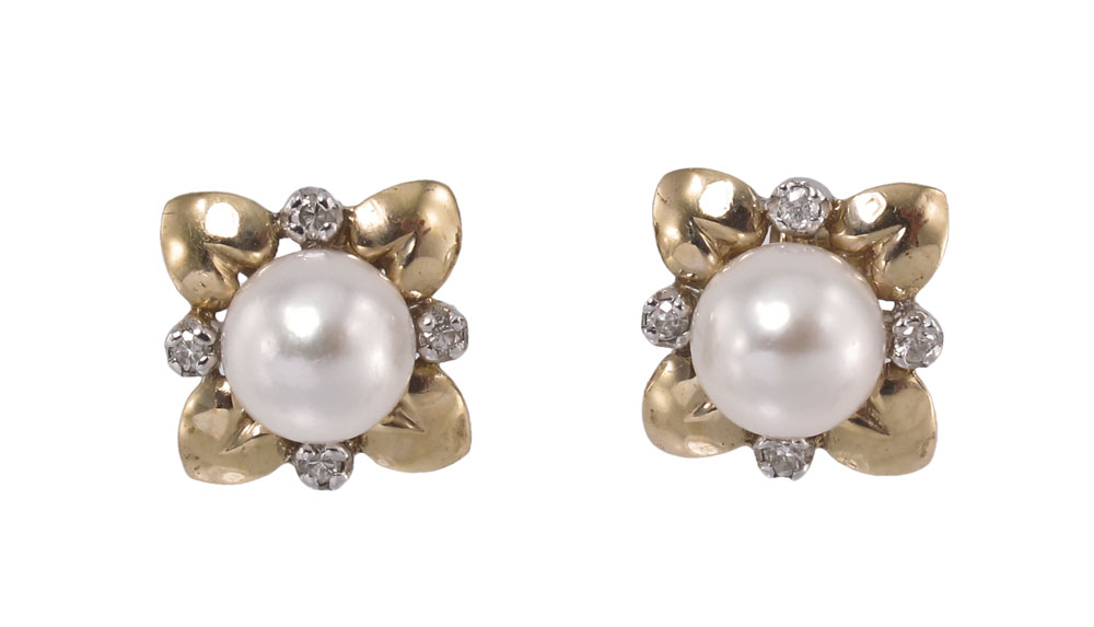 PEARL AND DIAMOND EARRINGS 14K 145f78