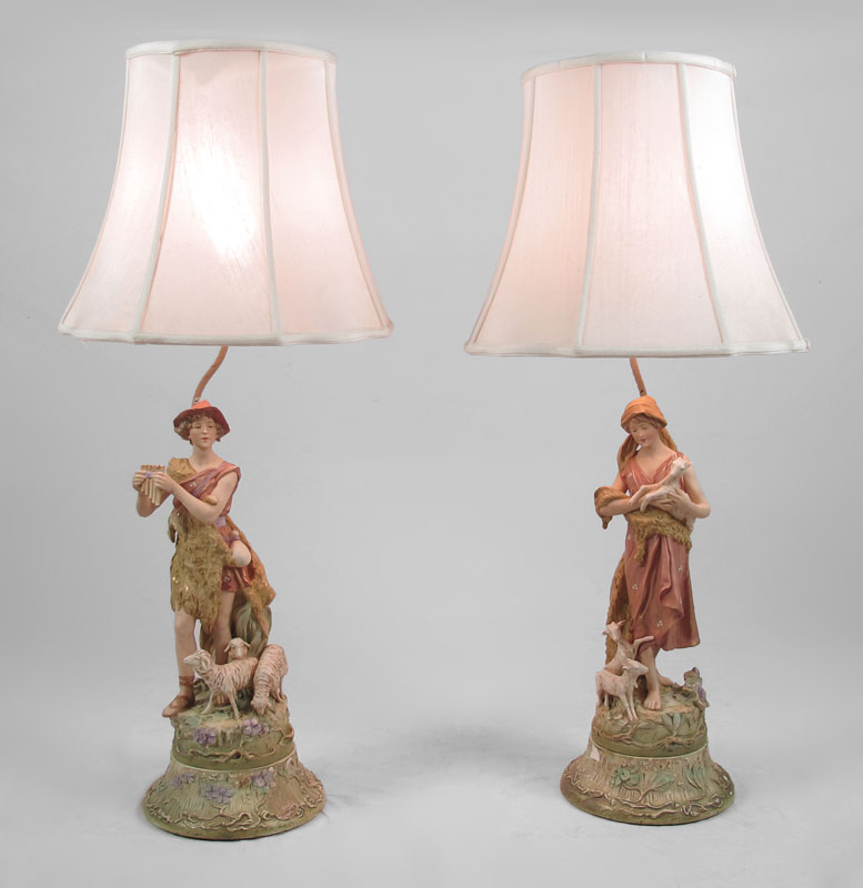 PAIR PORCELAIN FIGURAL LAMPS Depicting 145fe1