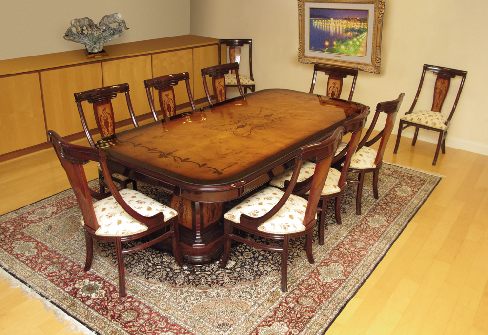 MARQUETRY INLAY BURL WOOD DINING