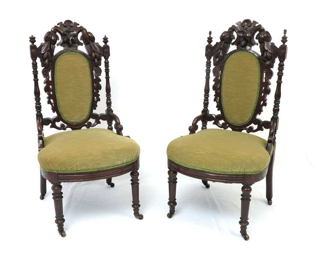 PAIR VICTORIAN CARVED PARLOR CHAIRS  14606f