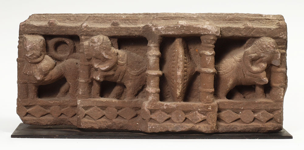 STONE TEMPLE CARVING FIGURAL ELEPHANTS: