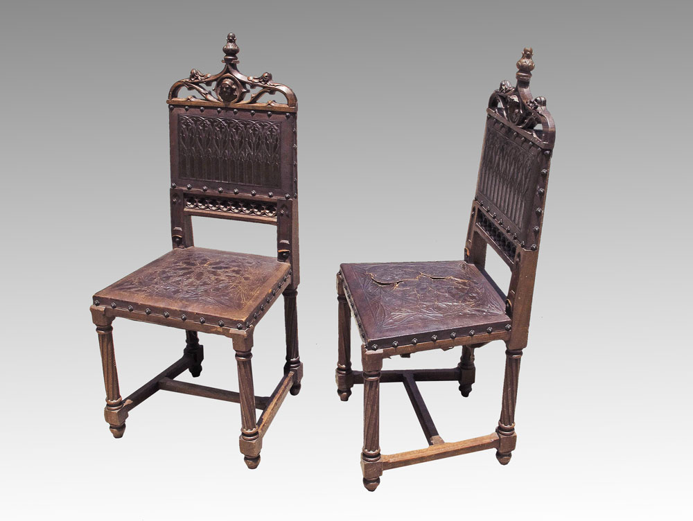 PAIR GOTHIC REVIVAL CHAIRS Carved 146071