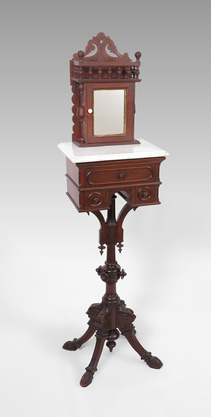 CARVED EASTLAKE MARBLE TOP SHAVING STAND