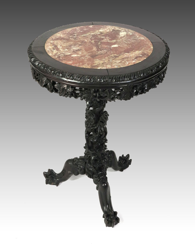 ASIAN CARVED MARBLE INSET SIDE TABLE: