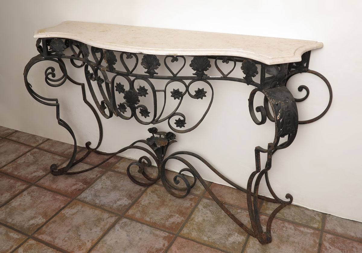 WROUGHT IRON MARBLE TOP CONSOLE