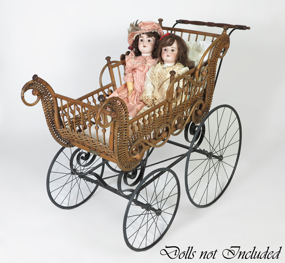 F.A. WHITNEY WICKER BABY CARRIAGE: Brass