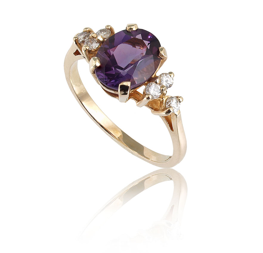 GOLD AMETHYST DIAMOND RING 14K 1460fb