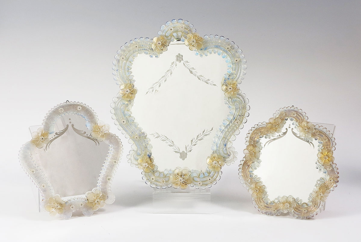 3 VENETIAN MIRRORS: All with etched
