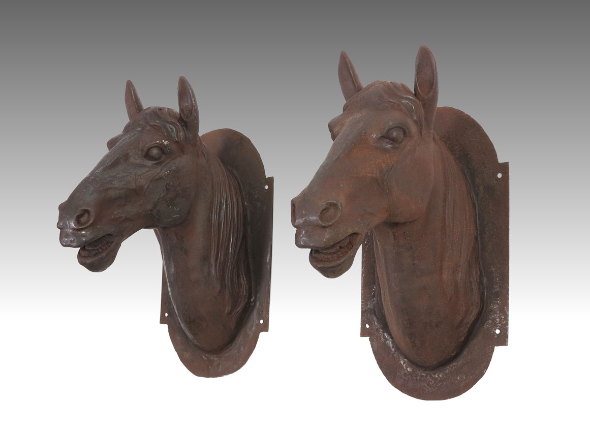 PAIR CAST IRON WALL MOUNT HORSE