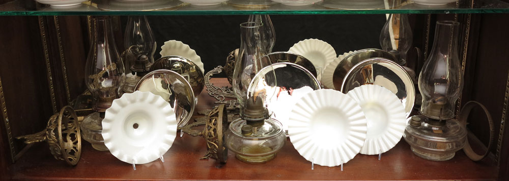 3 WALL MOUNT OIL LAMPS WITH REFLECTORS 14613a