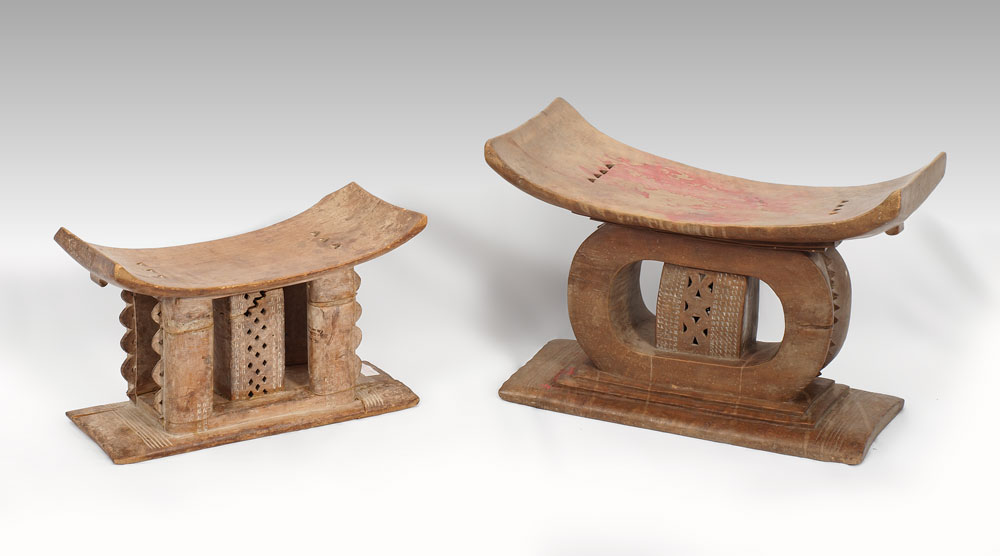 CARVED AFRICAN PAIR OF STOOLS ASHANTI  14618b