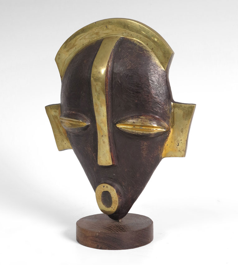 AFRICAN BRONZE MASK SCULPTURE  1461bc