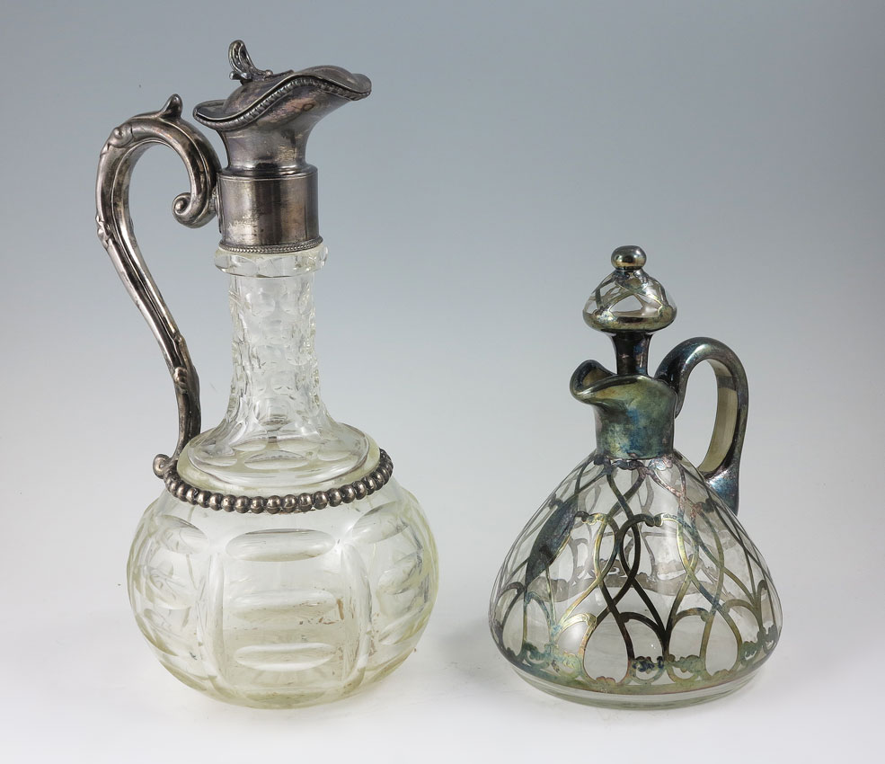 STERLING OVERLAY DECANTER AND SILVERPLATE 1461dd