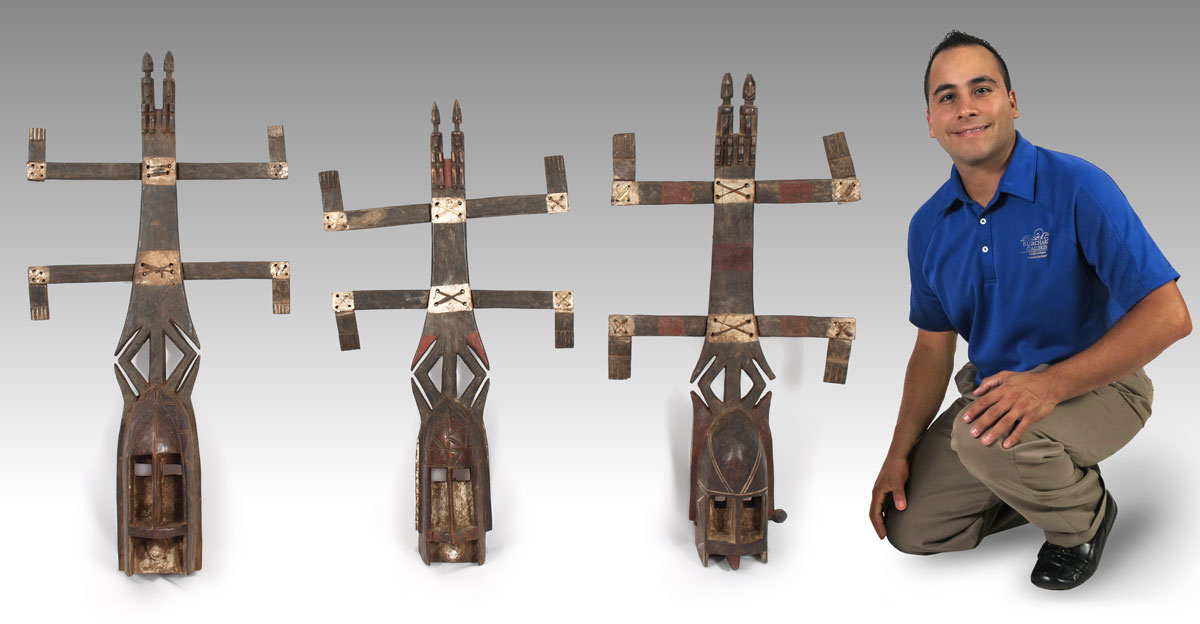 CARVED AFRICAN 3 PIECE DOGON KONGA 1461e4