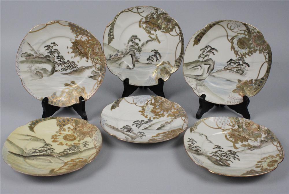 SIX JAPANESE QUATRILOBED CAKE PLATES