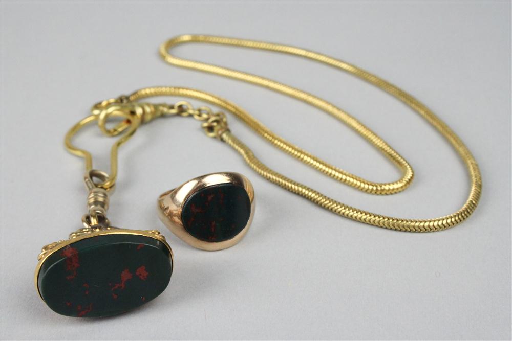 TWO PIECES VINTAGE GOLD AND BLOODSTONE 146262