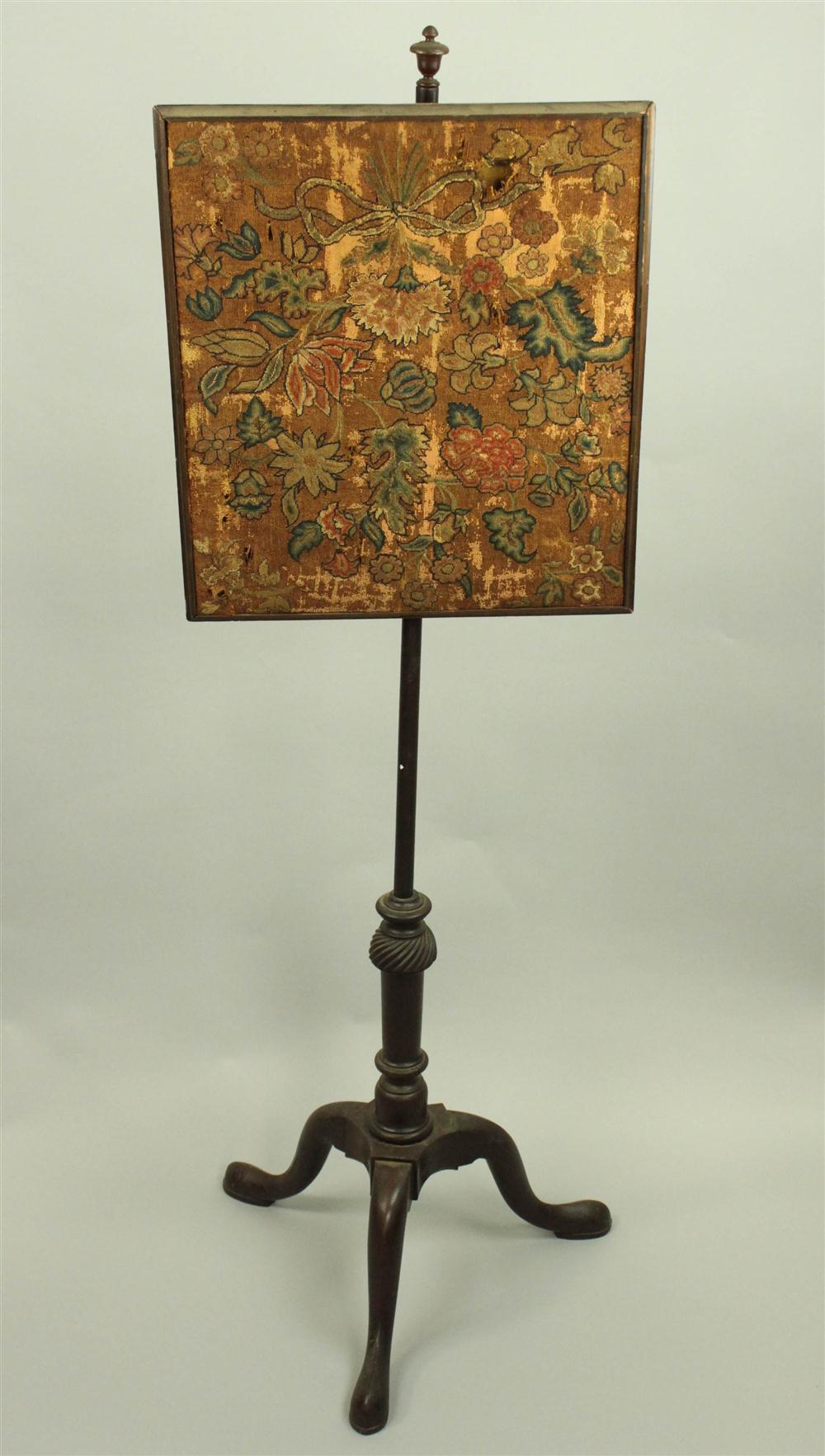 QUEEN ANNE MAHOGANY POLE FIRESCREEN 14633d