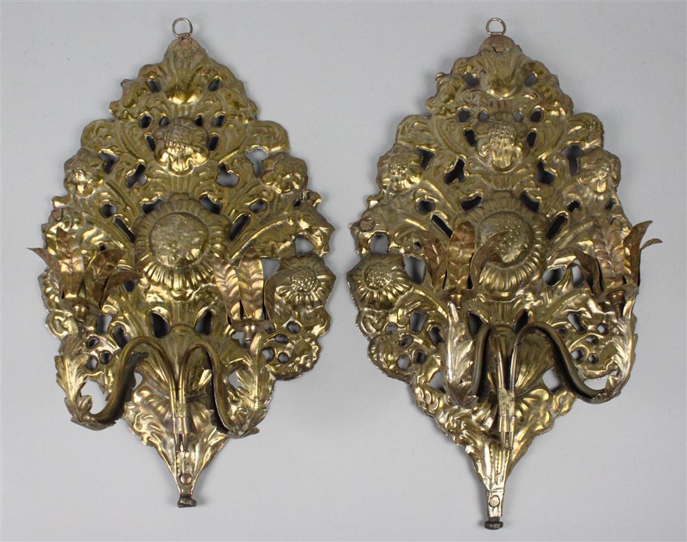 PAIR OF DUTCH BRASS WALL APPLIQUES