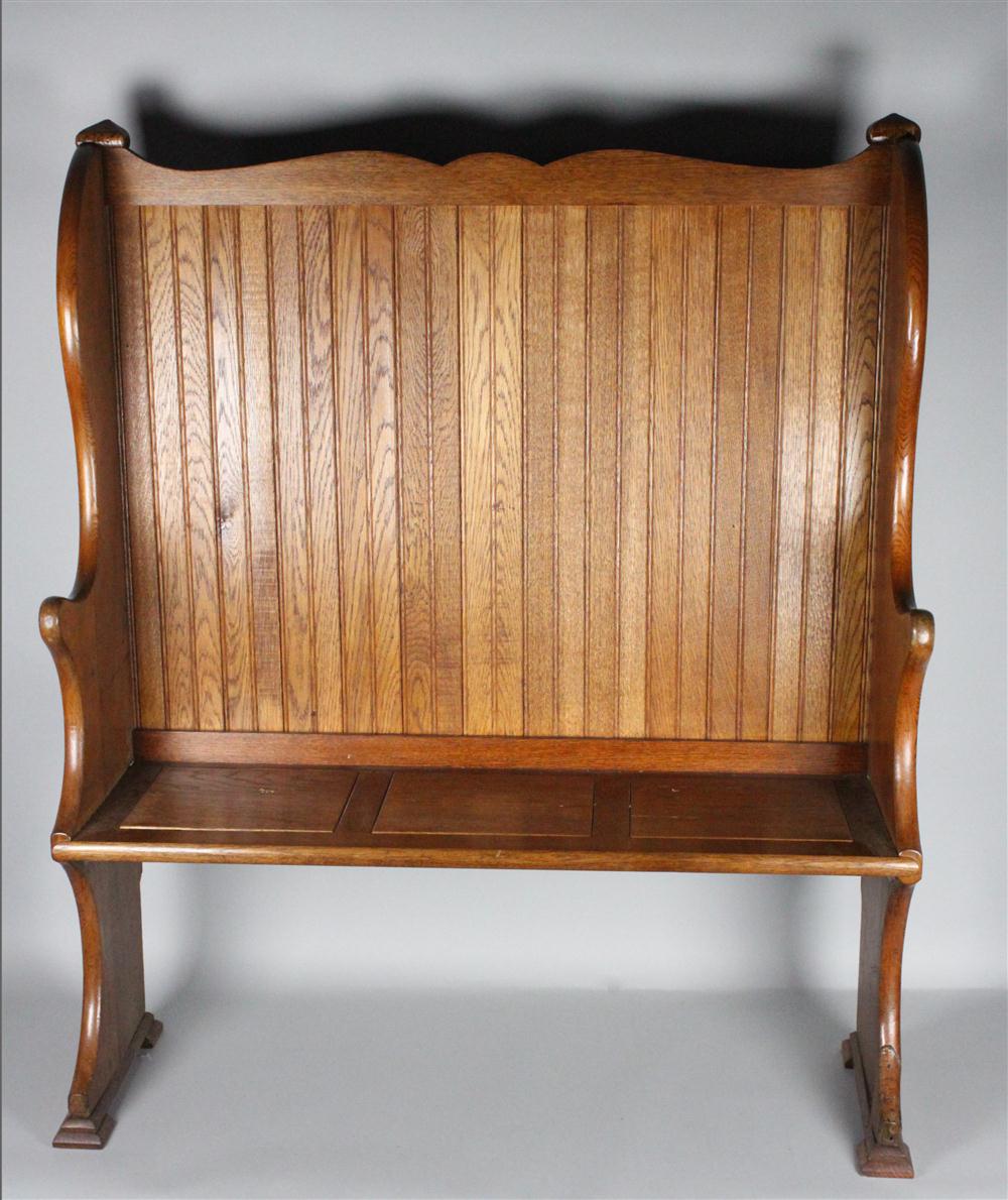 OAK SETTLE WITH BEADED BOARD BACK 14635c