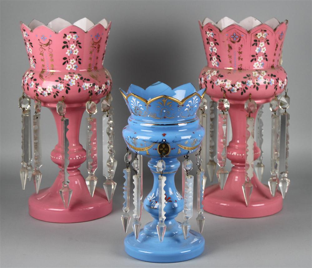 THREE GLASS LUSTRES including a