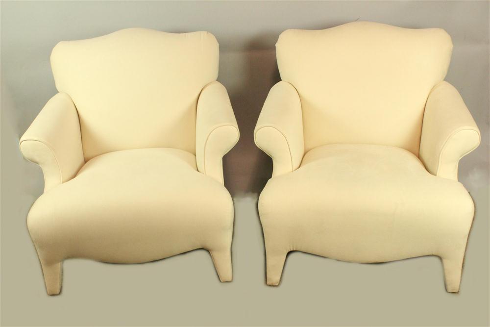 PAIR OF FAUX CREAM SUEDE ARM CHAIRS