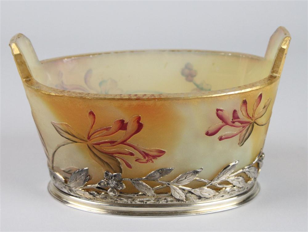 FRENCH SILVER MOUNTED OPALINE BASKET 14639a