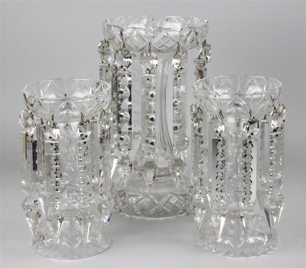 THREE CUT GLASS LUSTRES including