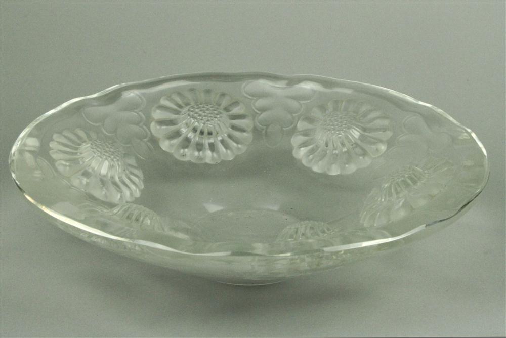 LALIQUE FLARED BOWL WITH ZINNIA 14639d