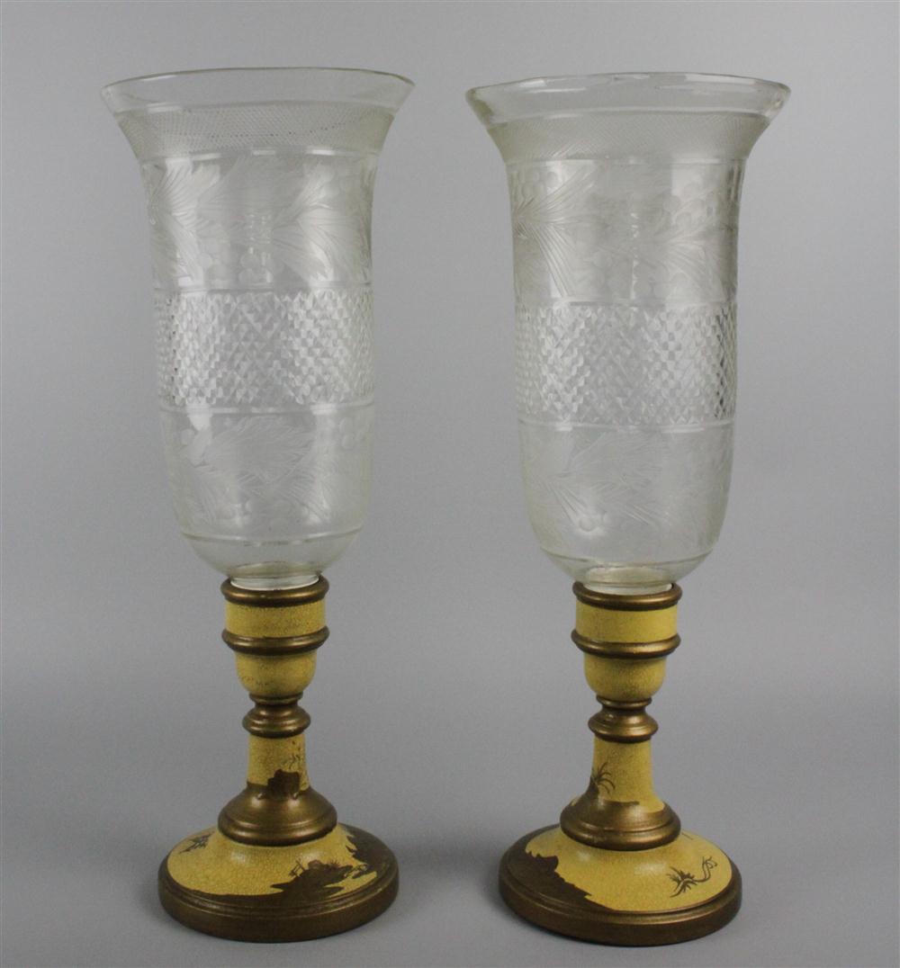 PAIR OF YELLOW PAINTED CANDLE HOLDERS