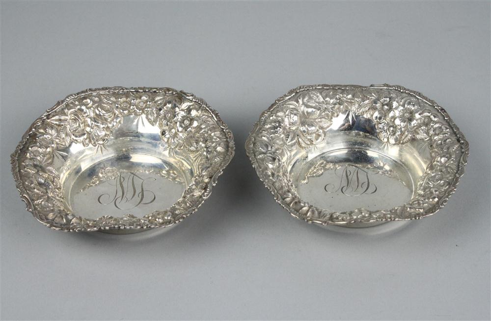 PAIR OF STERLING REPOUSSE SWEETMEAT