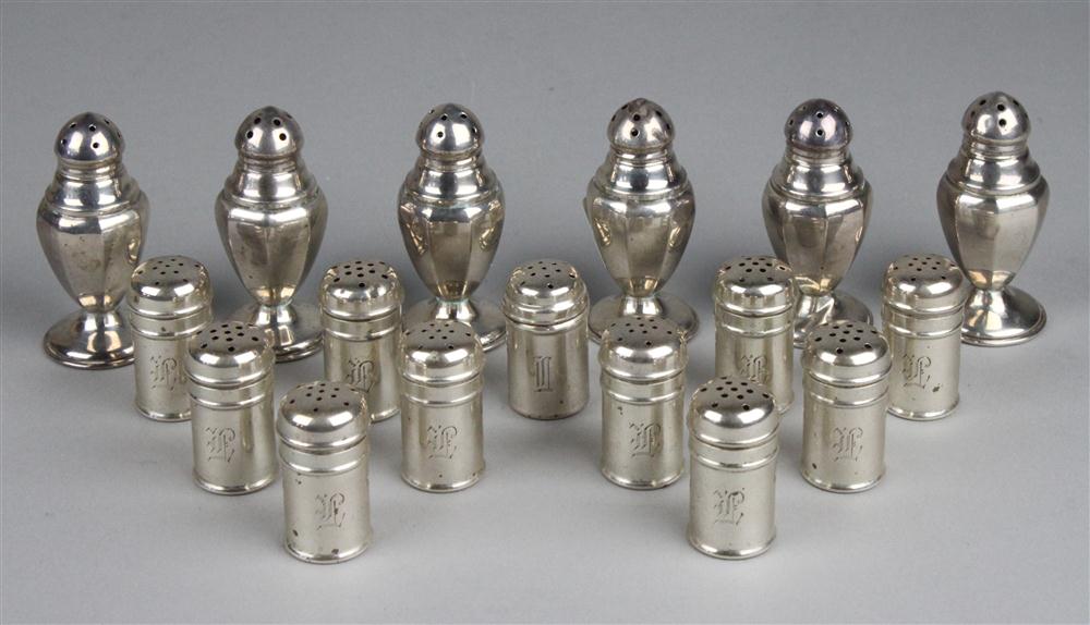 SIX STERLING SALT AND PEPPER SHAKERS