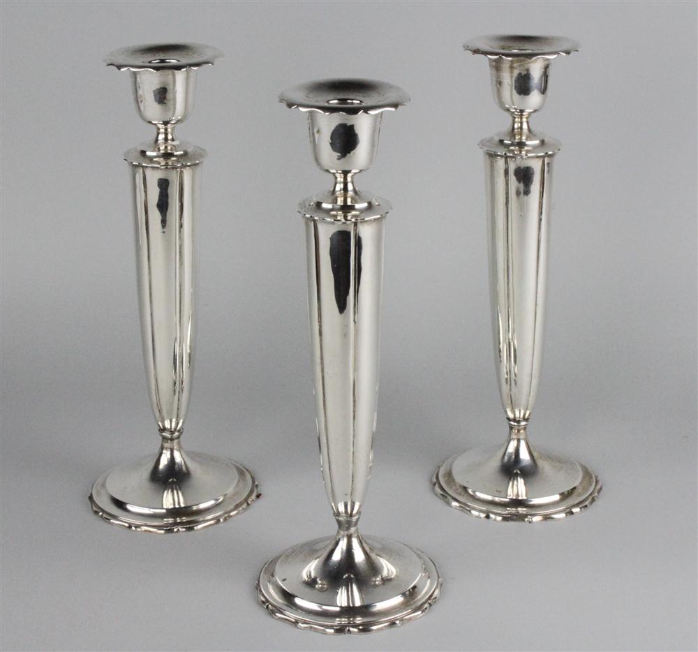 THREE WEIGHTED STERLING CANDLEHOLDERS 1463ea