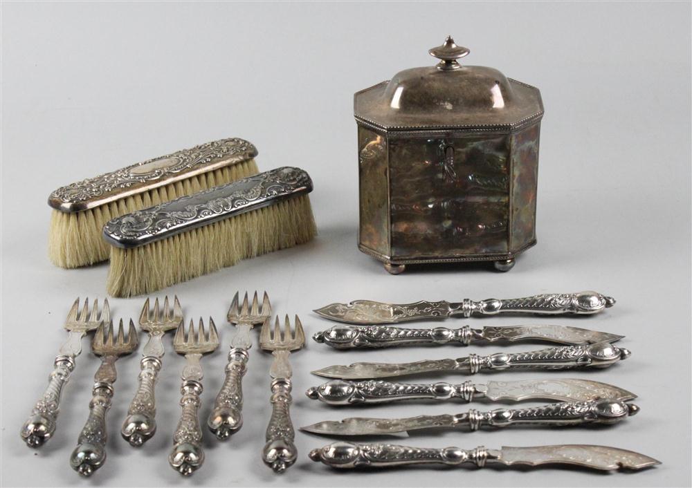 SILVER MOUNTED CLOTHES BRUSH AND FOURTEEN