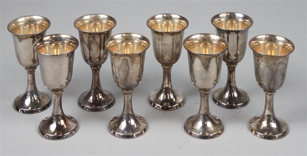 BOXED SET OF EIGHT SILVER CORDIALS 1463f1