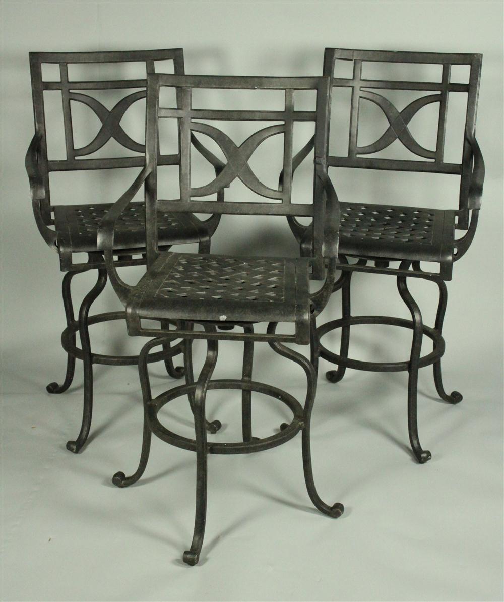 SET OF THREE BLACK METAL BAR STOOLS 14644b