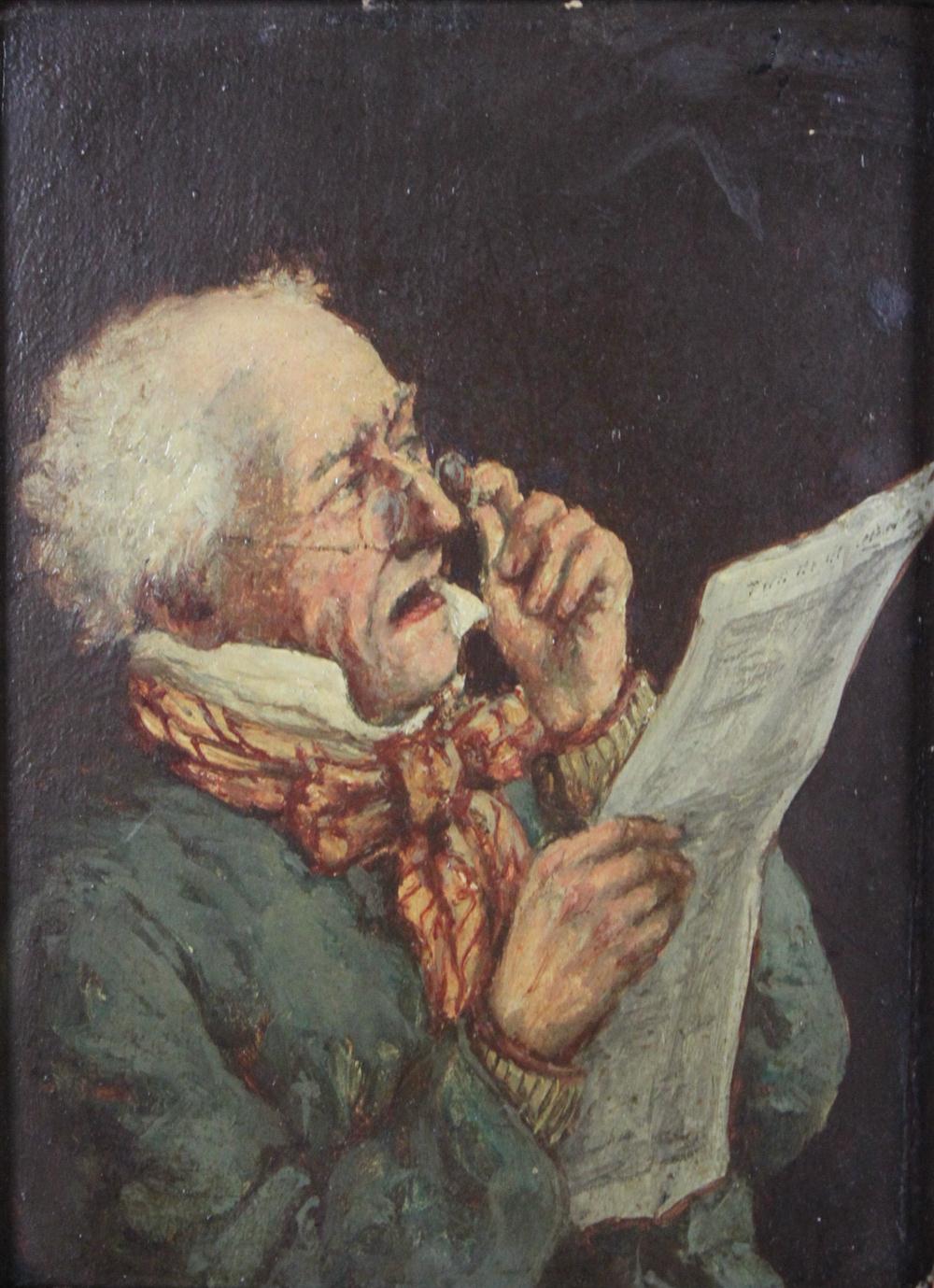 J FORST OLD GENTLEMAN READING A NEWSPAPER