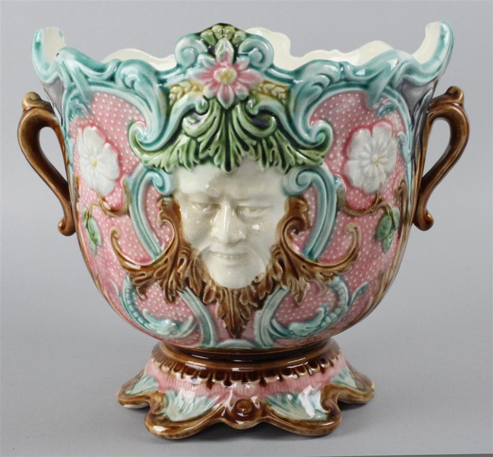 MAJOLICA TWO HANDLED CACHEPOT impressed 146465