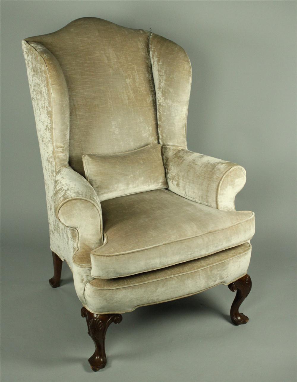 QUEEN ANNE STYLE VELVET UPHOLSTERED