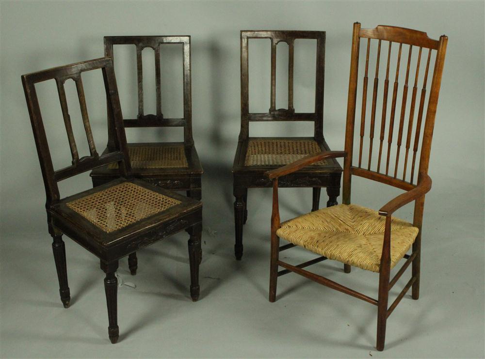 GROUP OF FOUR CHAIRS three having caned