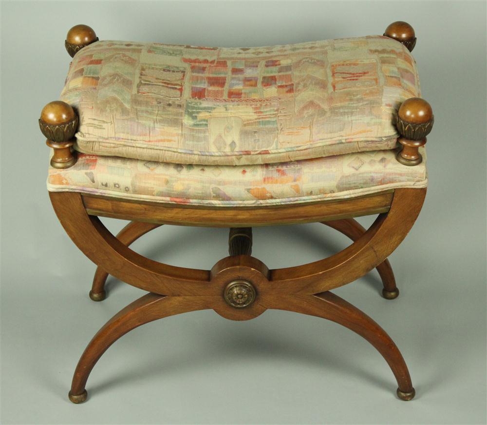 REGENCY STYLE WALNUT CURULE BENCH 1464ba