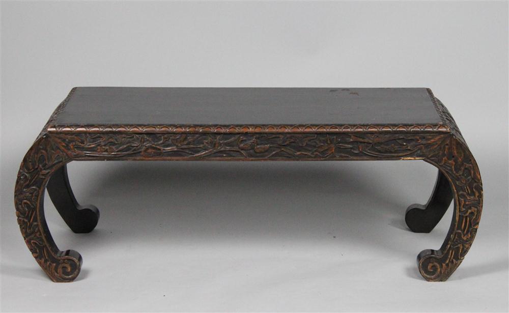 LOW WOODEN BENCH WITH CURVED LEGS AND